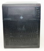 A pre-owned HPE ProLiant MicroServer Gen8 G1610T (Hard drive removed) (Untested, sold as seen).