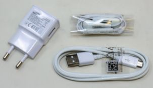 A large quantity of as new Samsung Earphones with Mic (P/N: GH59-11720A) and Samsung EU Mains USB