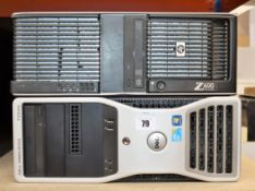 A pre-owned Dell Precision T3500 Workstation and a pre-owned HP Z600 Workstation (All hard drives