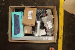 A box of assorted as new and pre-owned small electrical items and accessories (All items sold as