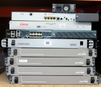 A quantity of assorted pre-owned networking items to include; four Leviton OPT-X UHDX 1RU Fiber