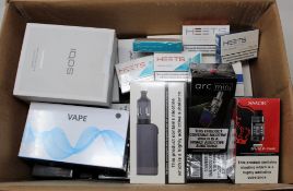 A box of assorted E-Cigarettes and Vaping Items (Over 18s only).