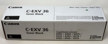 Four boxed as new Canon C-EXV 36 Black Toner Cartridges (P/N: 3766B002AA) (Boxes sealed).