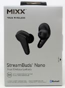 Nine boxed as new Mixx Streambuds Nano True Wireless Earbuds in Black (Boxes sealed).