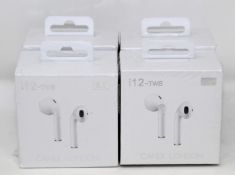 Four boxed as new i12-TWS 5.0 wireless earphones (Boxes sealed).
