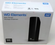 A boxed as new Western Digital WD Elements 14TB External Desktop USB3.0 Hard Drive (Box sealed).