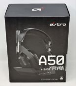 A boxed as new Astro A50 Wireless PS4 Headset & Base Docking Station (Box sealed).