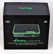A boxed as new BirdDog Flex 4K BackPack Full NDI Encoder (Box opened, some damage to packaging).