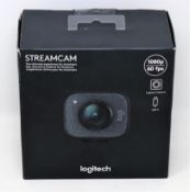 A boxed as new Logitech StreamCam Full HD 1080p USB-C Webcam (Box sealed, some damage to box).
