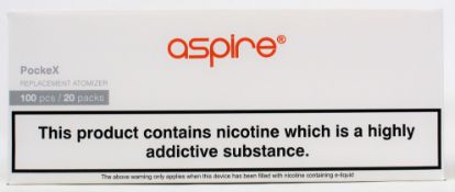 Twenty packs of five Aspire PockeX Replacement 1.2 Ohm Coils (Boxes opened) (Over 18's only).