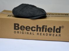 Twenty four as new Beechfield B628 Heritage Baker Boy caps in charcoal herringbone (L/XL - RRP £14