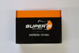 A boxed as new Super B Andrena 12V10Ah lithium battery.