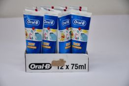 Fifteen boxes of Oral B baby 0-2 years Winnie the Pooh toothpaste (12 tubes in a box).