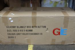 Two boxed as new Kilkenny blanket boxes in grey velvet (1000 x 410 x 400mm).