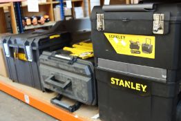 Two Stanley Mobile Work Centres, a Stanley 3 Piece Rolling Modular Workshop and a DeWalt Tough