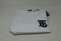 An as new Burberry Atherton long sleeved monogramed top in white (XXS - RRP £370 - Please note