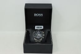 A man's boxed Hugo Boss 1513509 Rafale chronograph date bracelet strap watch.