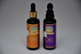 A Now Alchemy Vitality total body thrive multivitamins (50ml) and a Now Alchemy C60 5G radiation &
