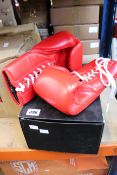 A pair of boxed as new Fly superlace training gloves in red (Size: 14oz) (Box damaged).