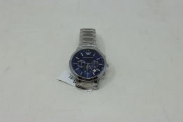 A men's as new Emporio Armani AR2448 stainless steel blue dial chronograph watch (No box).