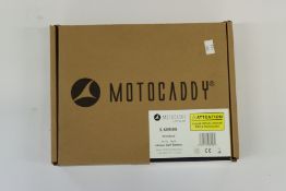A boxed as new Motocaddy S-series standard 14.4v 16Ah lithium golf battery with charger.