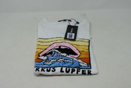 A women's as new Markus Lupfer Kate Sequin Wave Sunset Lip T-shirt (S - RRP £202).