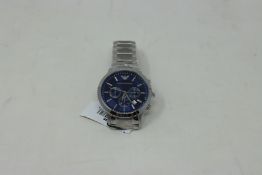 A men's as new Emporio Armani AR2448 stainless steel blue dial chronograph watch (No box).