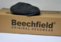 Twenty four as new Beechfield B628 Heritage Baker Boy caps in charcoal herringbone (L/XL - RRP £14