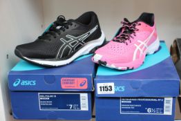 Two pairs of women's as new Asics trainers; Gel Pulse 12 (UK 5) and Netburner Professional FF 2 (