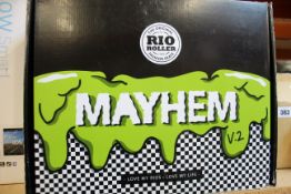 Four boxed as new Rio Roller fashion skates; Three as new Mayhem II skates in Black (Sizes: 2x UK 10