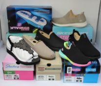 Six pairs of assorted as new Skechers footwear.