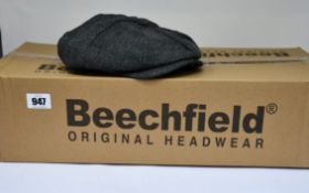 Twenty four as new Beechfield B628 Heritage Baker Boy caps in charcoal herringbone (L/XL - RRP £14