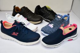 Six pairs of assorted Skechers footwear.