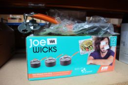 A Joe Wicks 3 piece Aluminium Pan Set along with one large and one small Joe Wicks easy release, non