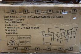 A boxed four piece iron and rattan KD sofa set (GD901).
