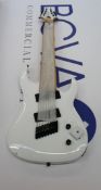 A boxed as new Harley Benton R-457MN WH Fan­fret electric guitar (Small paint chip to bottom).
