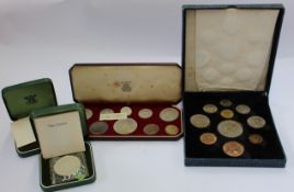 1951 and 1953 boxed proof coin sets, twelve silver proof crowns and three silver commemorative