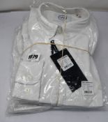 Four as new Kronstadt Johan linen shirts (2 x M, 1 x L, 1 x XXL one shirt has mark, requires washing