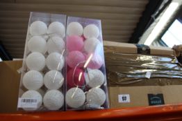 A large quantity of cotton ball LED string lights in various colours (approximately 100 items).