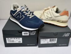 Two pairs of as new New Balance trainers; WL574BCV (UK 6) and 34 1331 58 50 (UK 9).