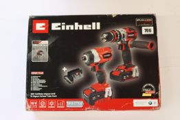 A boxed as new Einhell 18V Cordless Impact Drill & Impact Driver Twin Pack.