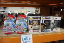 Four as new vinyl GenjI Pop figurines, two Happy Hogan Marvel Pop bobble heads, two Pop captain