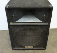 Two Yamaha speakers (Model number s115ivn) (Missing power cables) and a Wharfedale Pro powered mixer