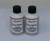 Twelve bottles of Angelus flat white acrylic leather paint (118ml).
