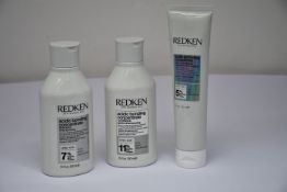 Thrirteen as new Redken 5th Avenue NYC products to include; Five bottles of Redken acidic bonding