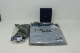 An as new Hackett London lambswool crew sweater (M), bold stripe shirt (M), wool/cashmere mix half