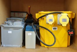 A P50/3 110V Transformer and assorted batteries to include Powersonic and Yuasa.