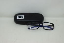 Eight pairs of as new Puma black framed glasses with blue tips to arms with cases (Clear lenses).