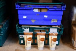 Two crates of Justblond Rapid Repair hair treatment.