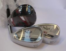 Three as new golf clubs to include; a C3i 59 wedge, a Callaway Mack Daddy CB 52 wedge and a Callaway